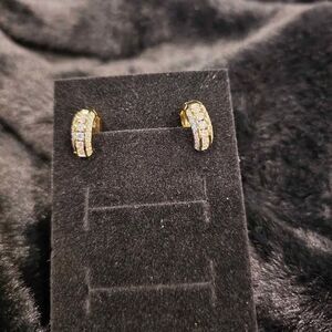 New, very dainty, gold over .925 sterling silver moissanite huggie earrings.